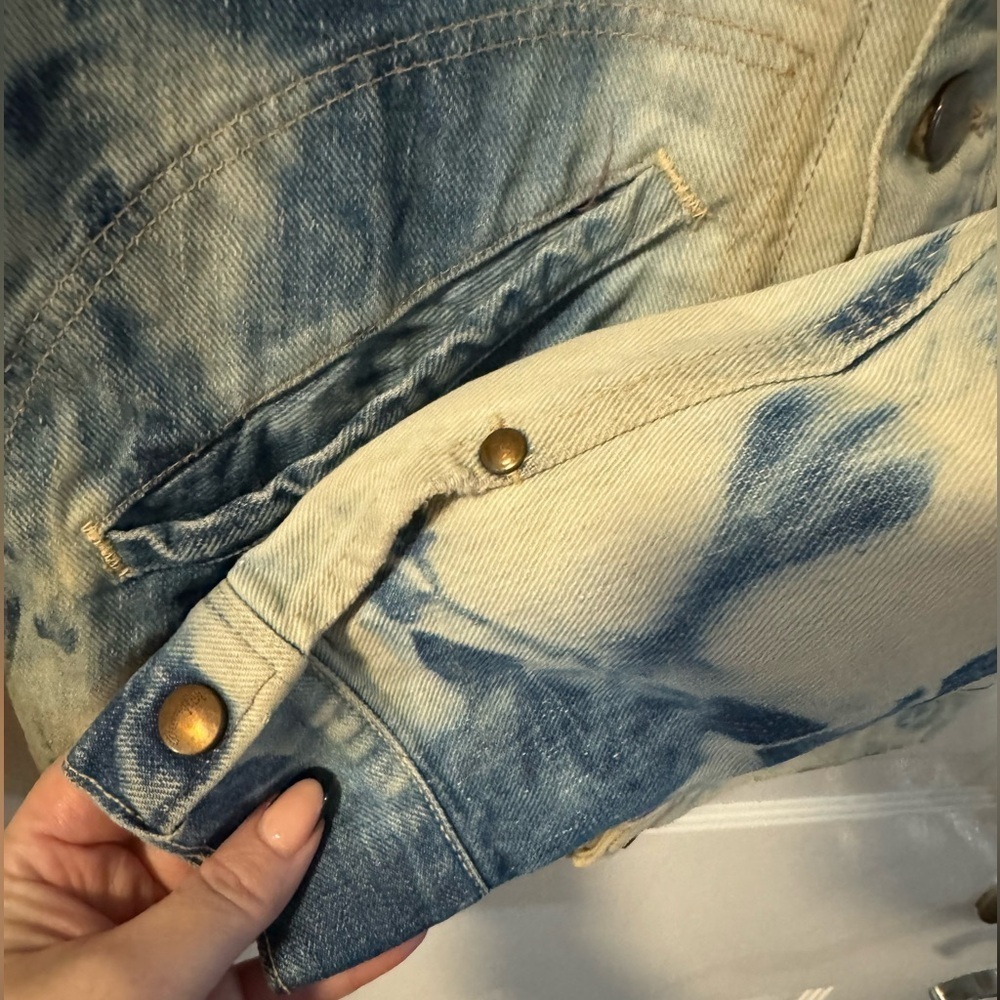 VTG 50s WRANGLER BLUE BELL DENIM SANFORIZED JACKET 34 Tie Dyed Hand Painted Cat - Picture 12 of 15